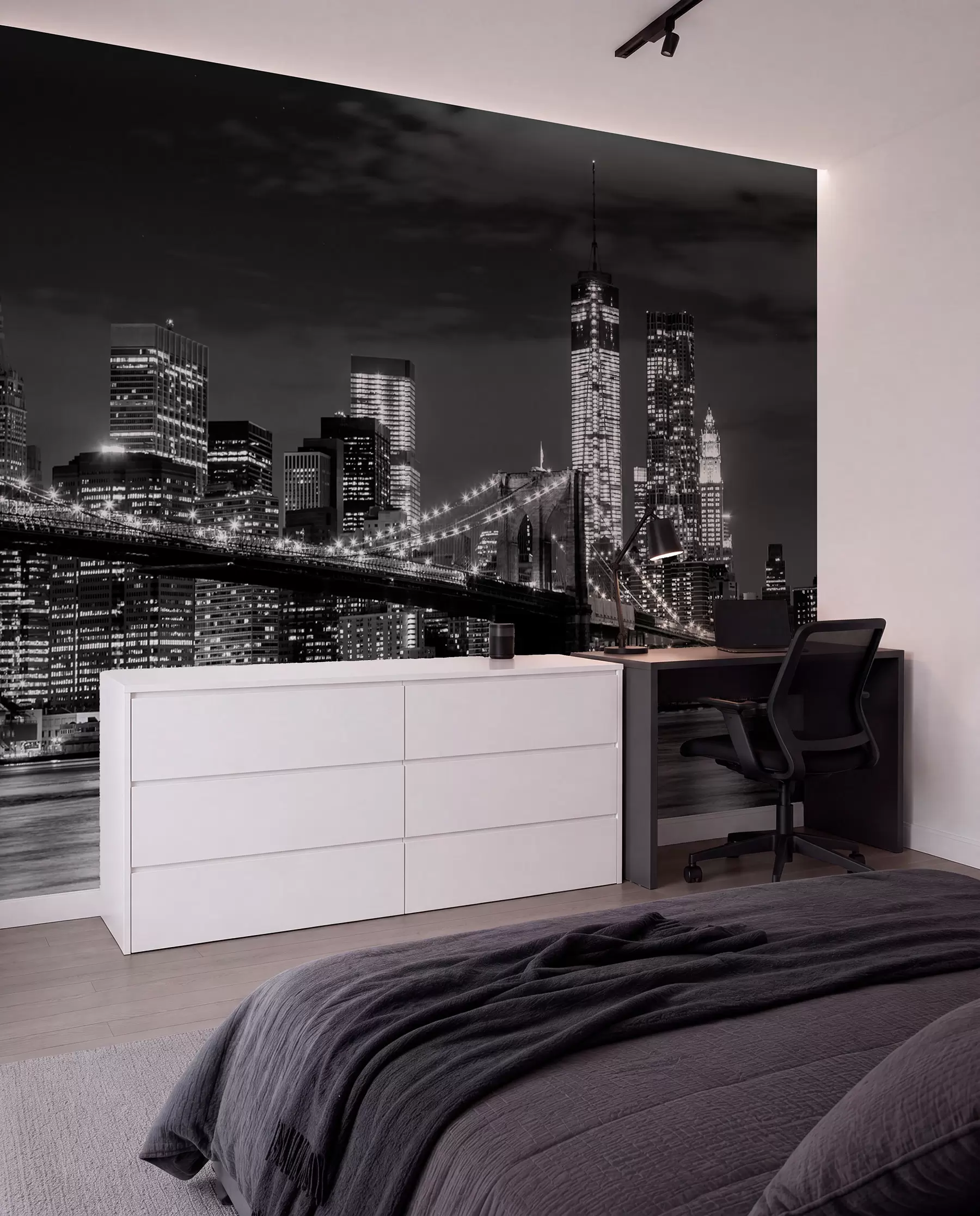 Carta da parati con la vista di città Brooklyn in monocromia 