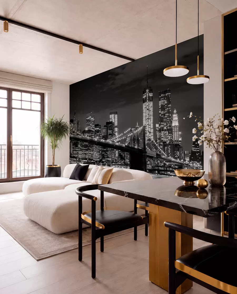 Carta da parati con la vista di città Brooklyn in monocromia 
