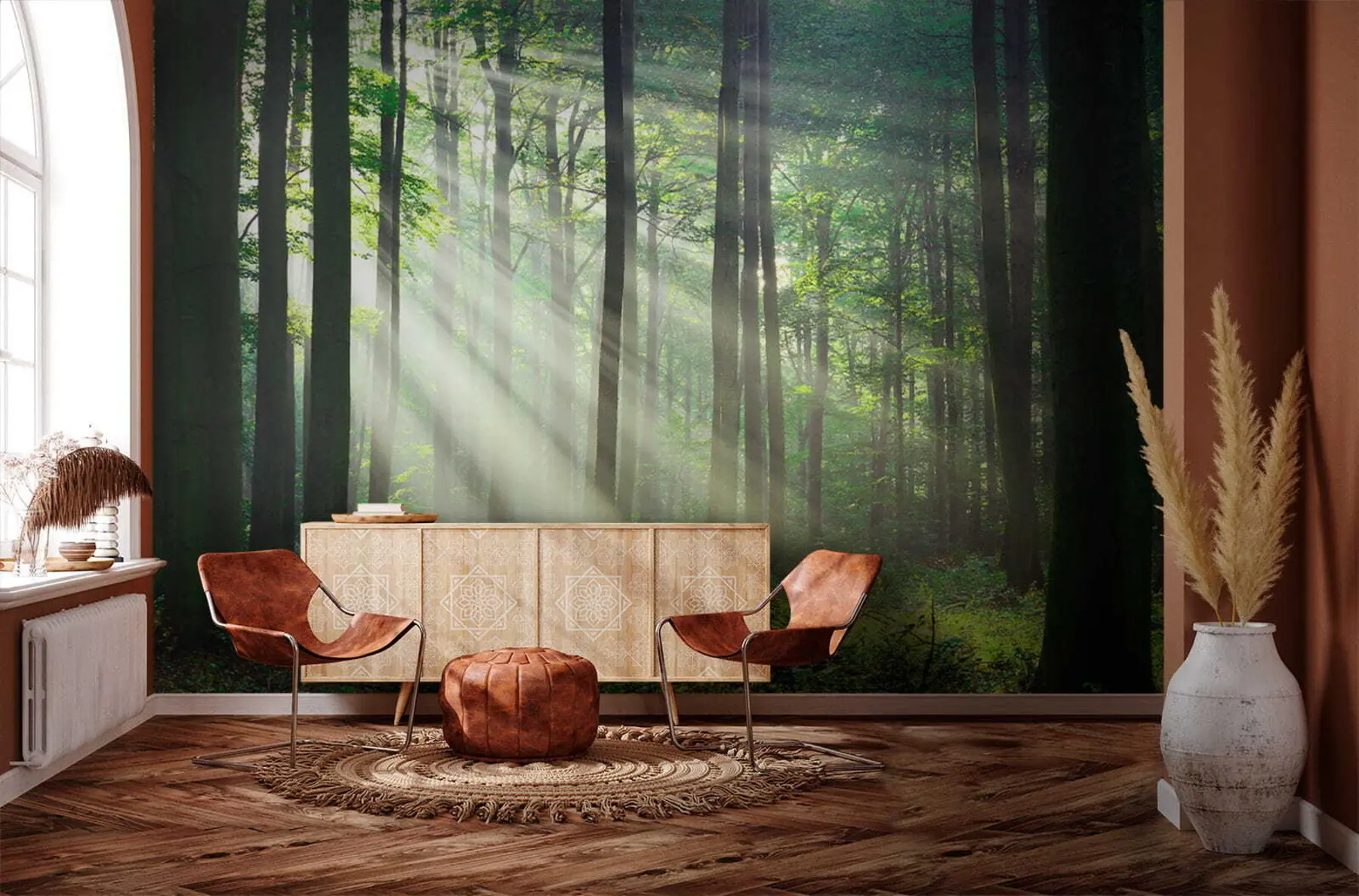 Carta da parati nature Raggi di sole nella foresta 