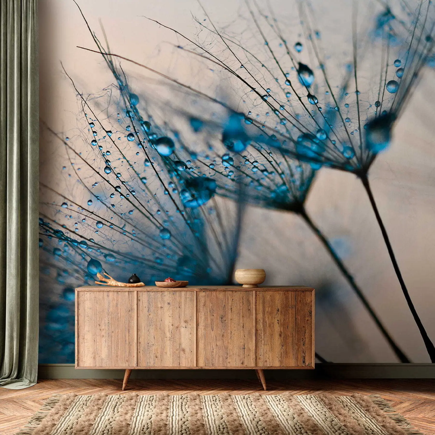 Carta da parati Floreale Tarassaco con gocce d'acqua n. u57557