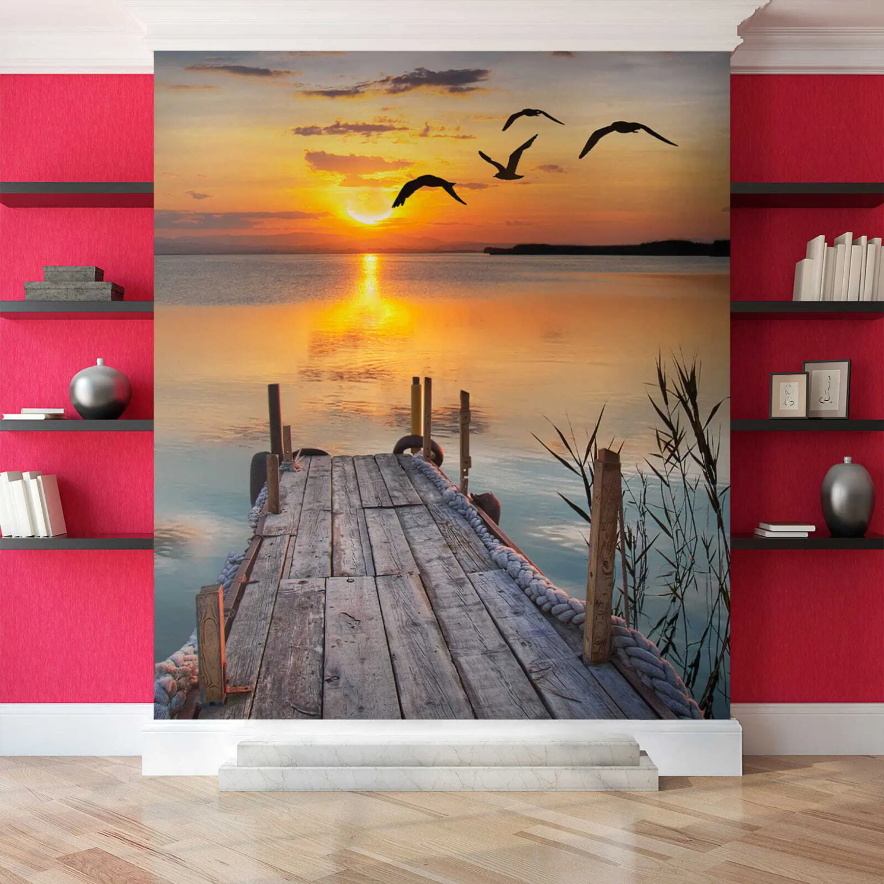 Carta da parati Mare Gabbiani e molo