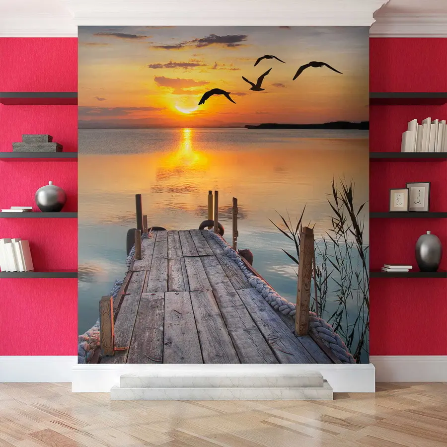 Carta da parati Mare Gabbiani e molo