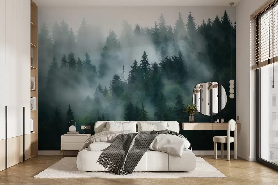 Arte Da Parete Su Tela – Foresta Nebbiosa Con Arcobaleno – Stampa Paesaggio Moderno Per Soggiorno