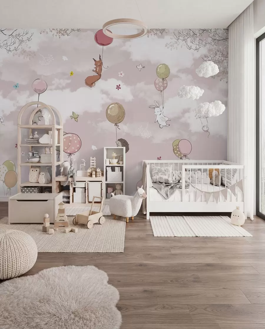 Carta da parati per Bambini Mongolfiere tra le nuvole 