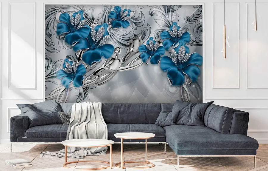 Carta da parati 3D Fiori Fiori azzurri n. u60405