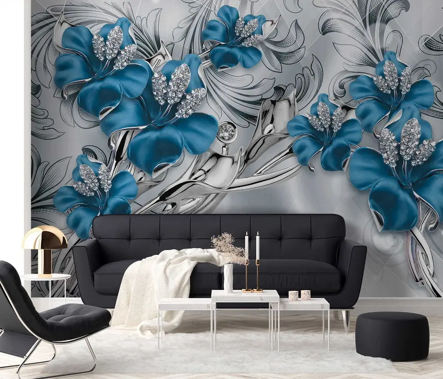 Carta da parati 3D Fiori Fiori azzurri n. u60405