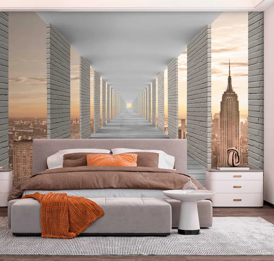Carta da parati che aumenta lo spazio Tunnel con vista su New York