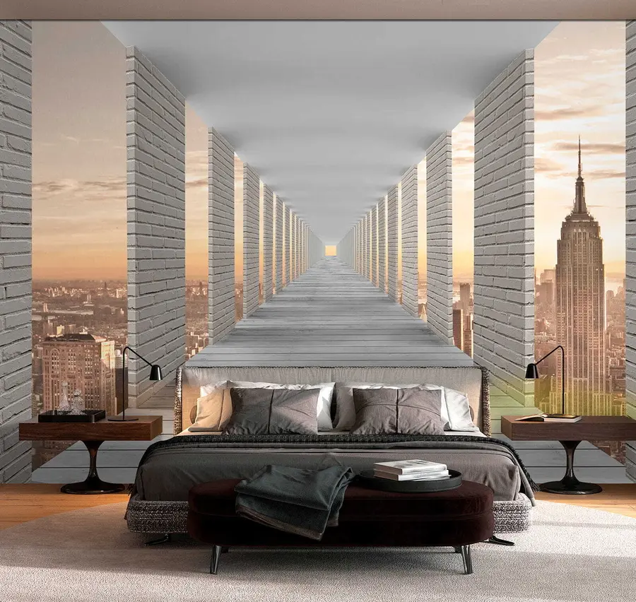 Carta da parati che aumenta lo spazio Tunnel con vista su New York