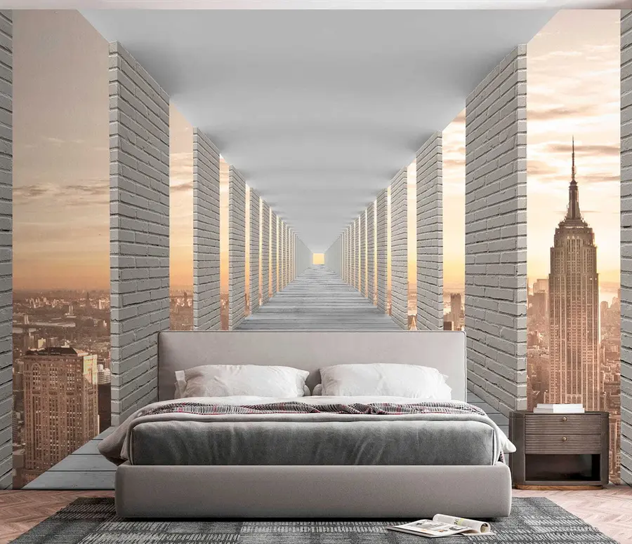 Carta da parati che aumenta lo spazio Tunnel con vista su New York
