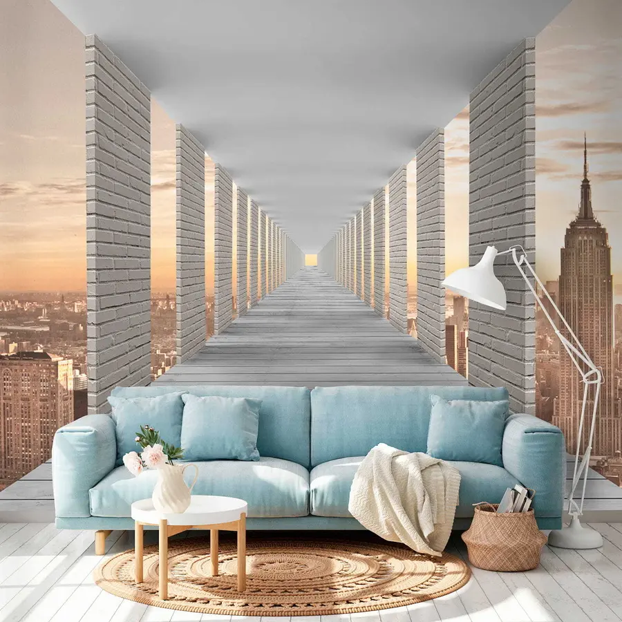 Carta da parati che aumenta lo spazio Tunnel con vista su New York