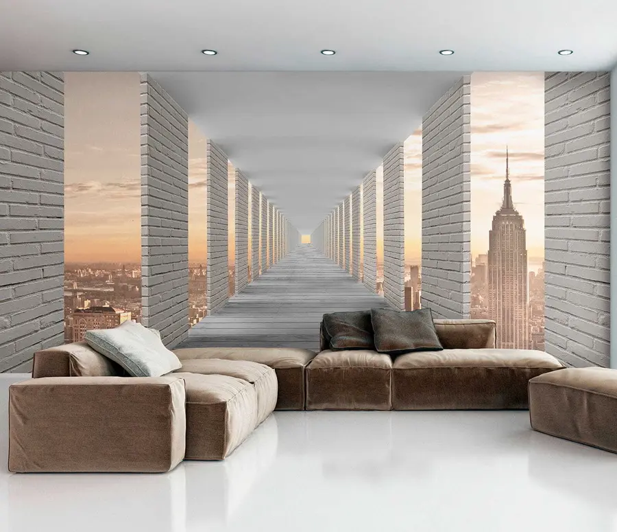 Carta da parati che aumenta lo spazio Tunnel con vista su New York