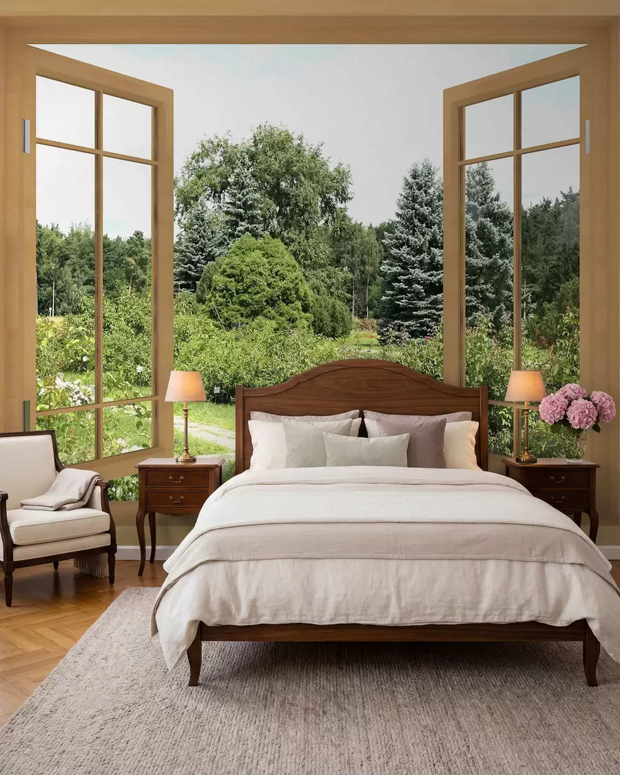 Carta da parati Finestre Finestra aperta sul giardino