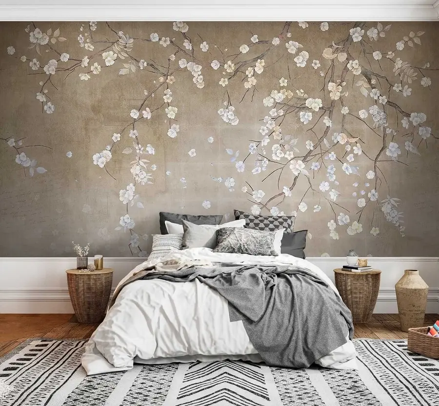 carta da parati Albero in fiore su un muro squallido nr. u61369