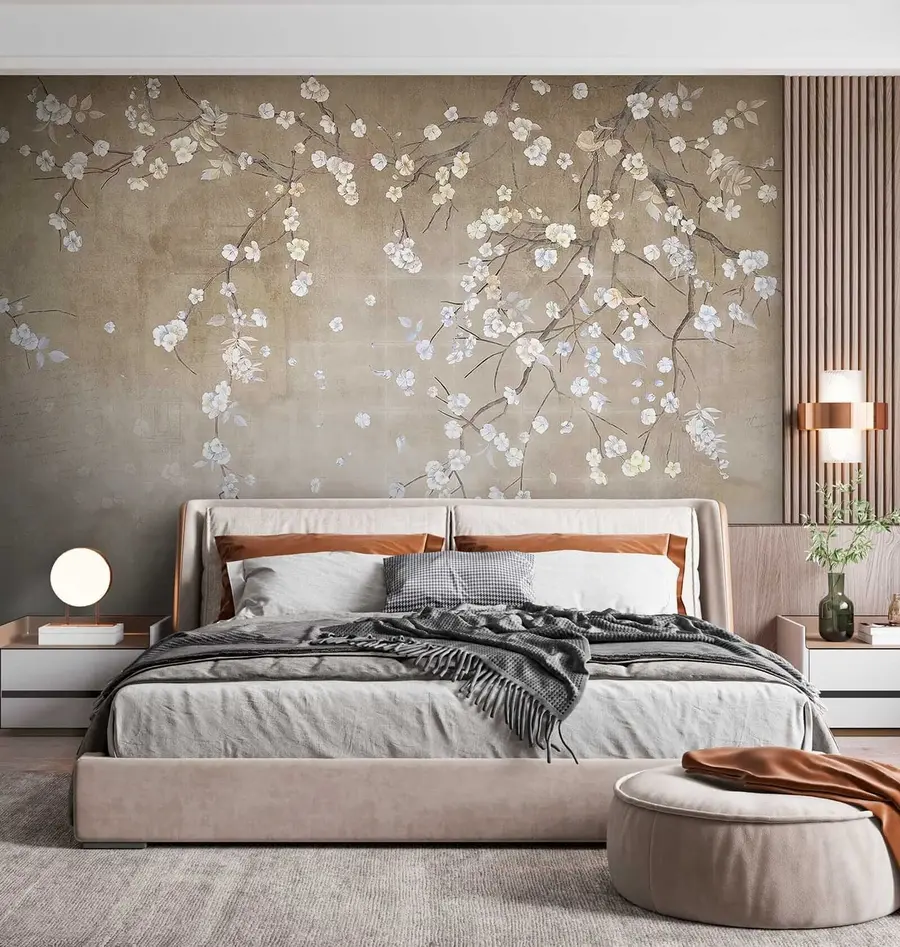 carta da parati Albero in fiore su un muro squallido nr. u61369