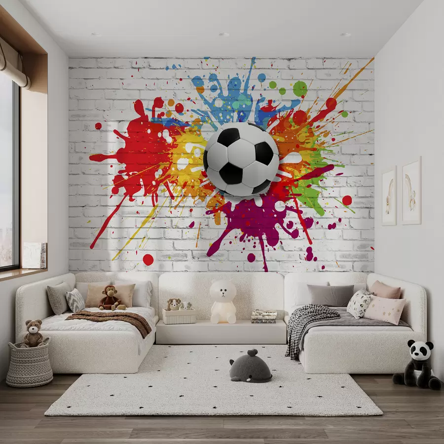 carta da parati Pallone da calcio sullo sfondo di un muro di mattoni nr. u64587