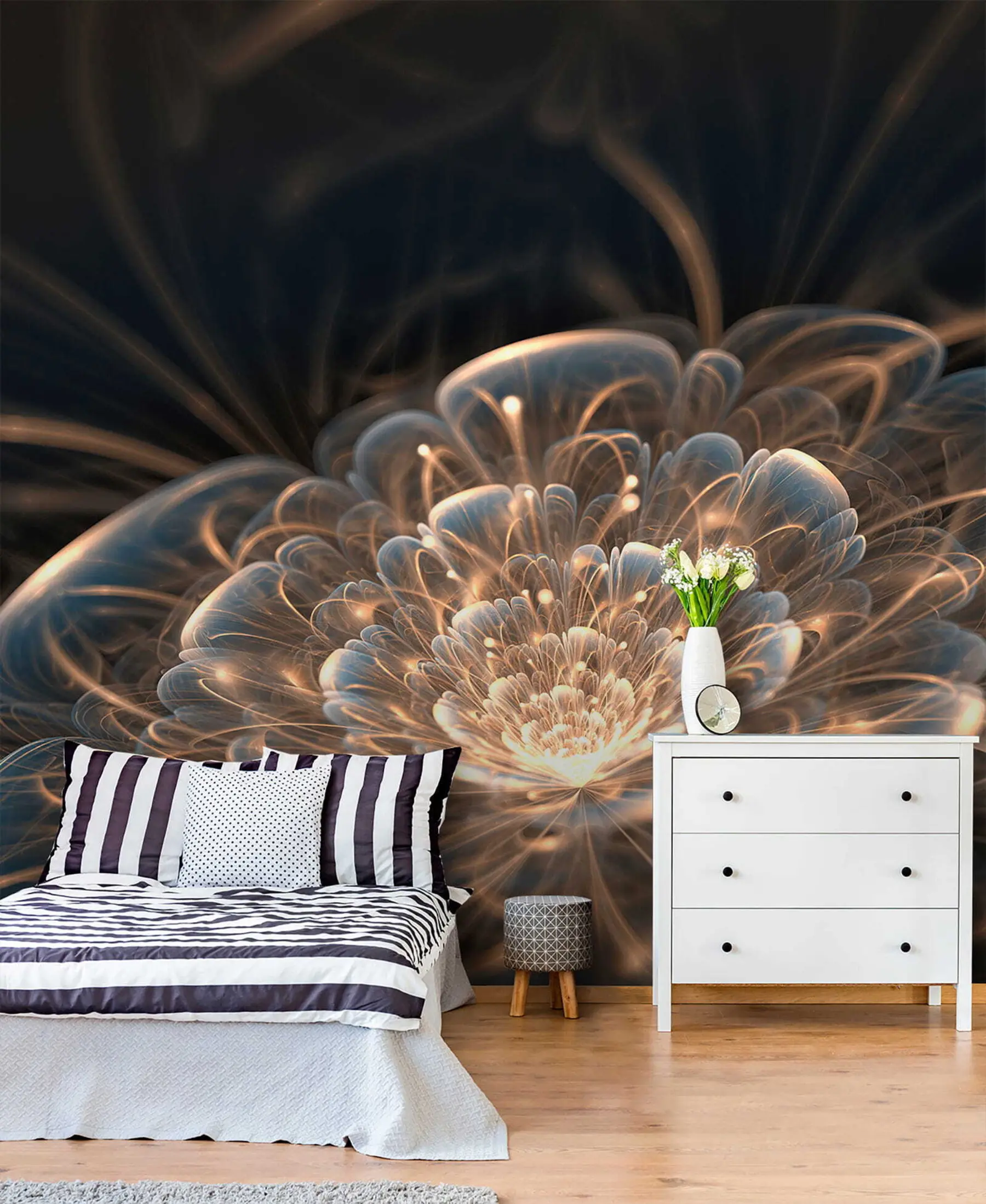 Carta da parati 3D Fiori Disegno con luce su sfondo scuro n. u59705