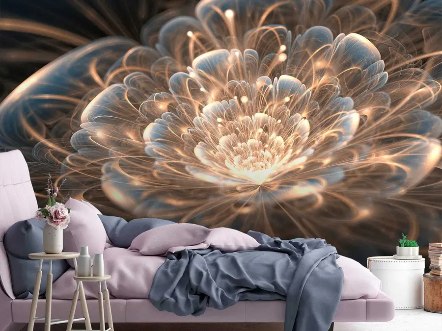 Carta da parati 3D Fiori Disegno con luce su sfondo scuro n. u59705