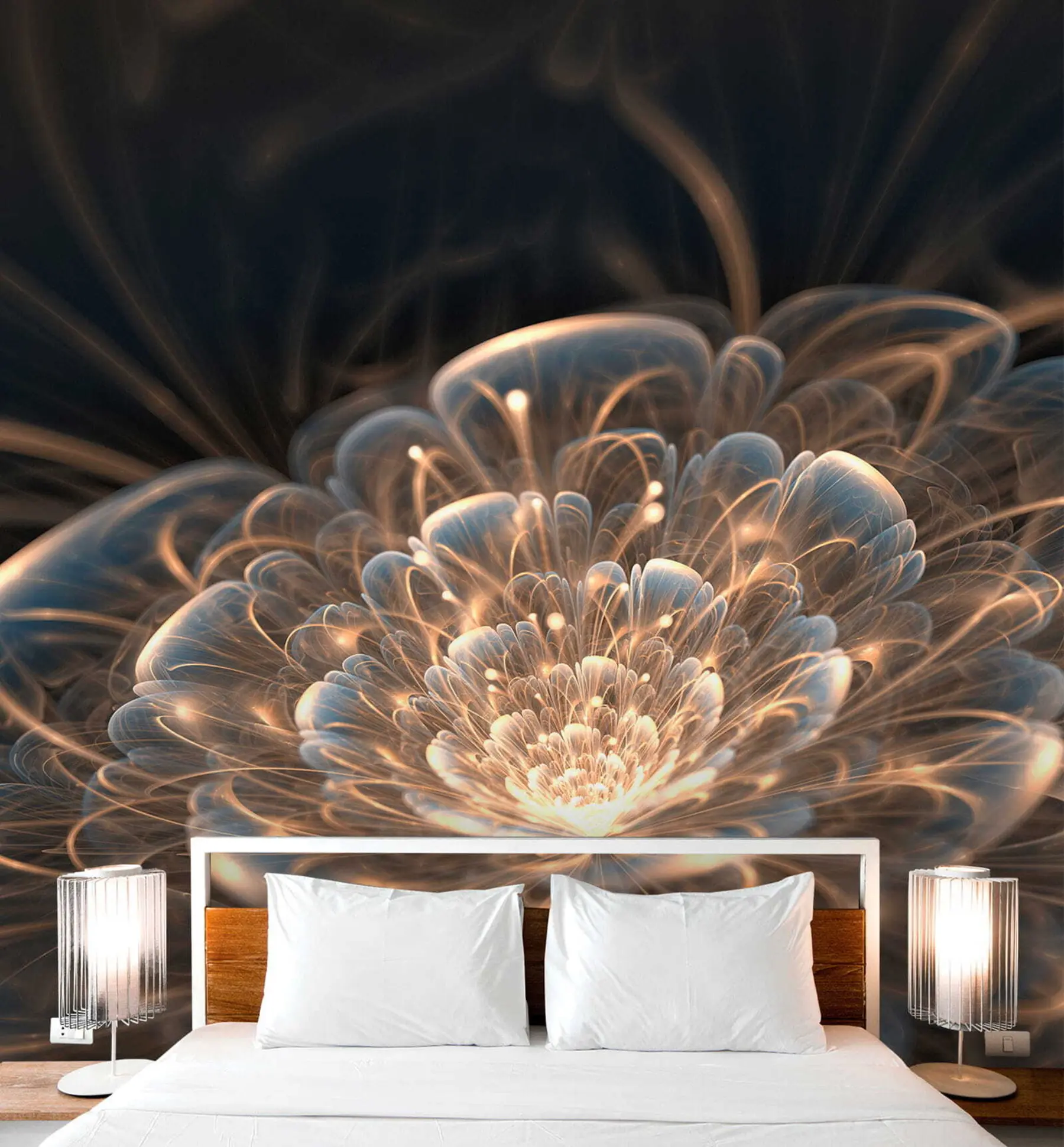 Carta da parati 3D Fiori Disegno con luce su sfondo scuro n. u59705