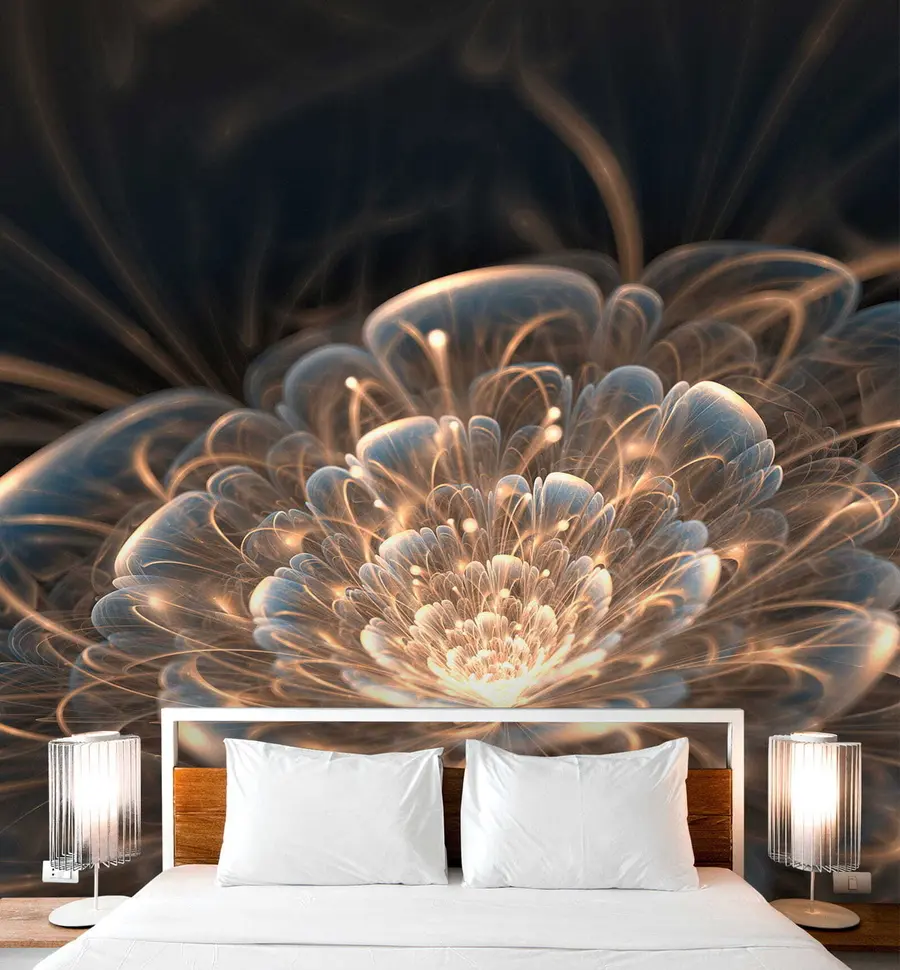 Carta da parati 3D Fiori Disegno con luce su sfondo scuro n. u59705