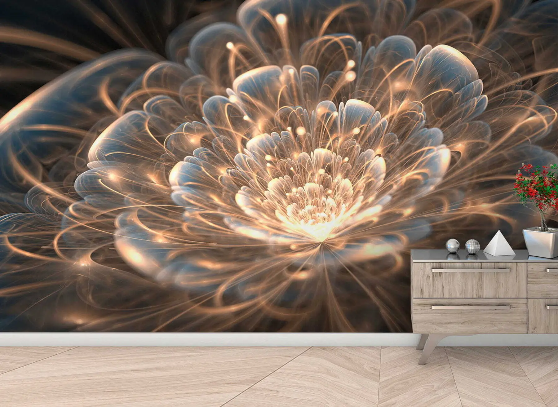 Carta da parati 3D Fiori Disegno con luce su sfondo scuro n. u59705