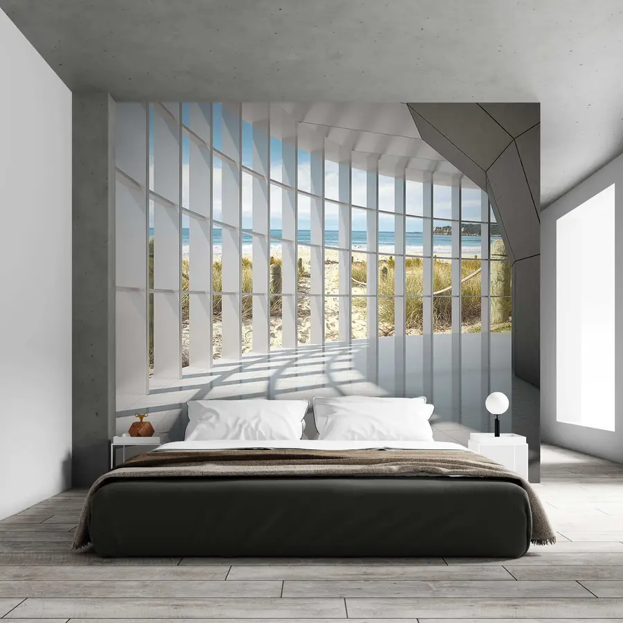 Carta da parati Finestre Corridoio 3D con vista mare
