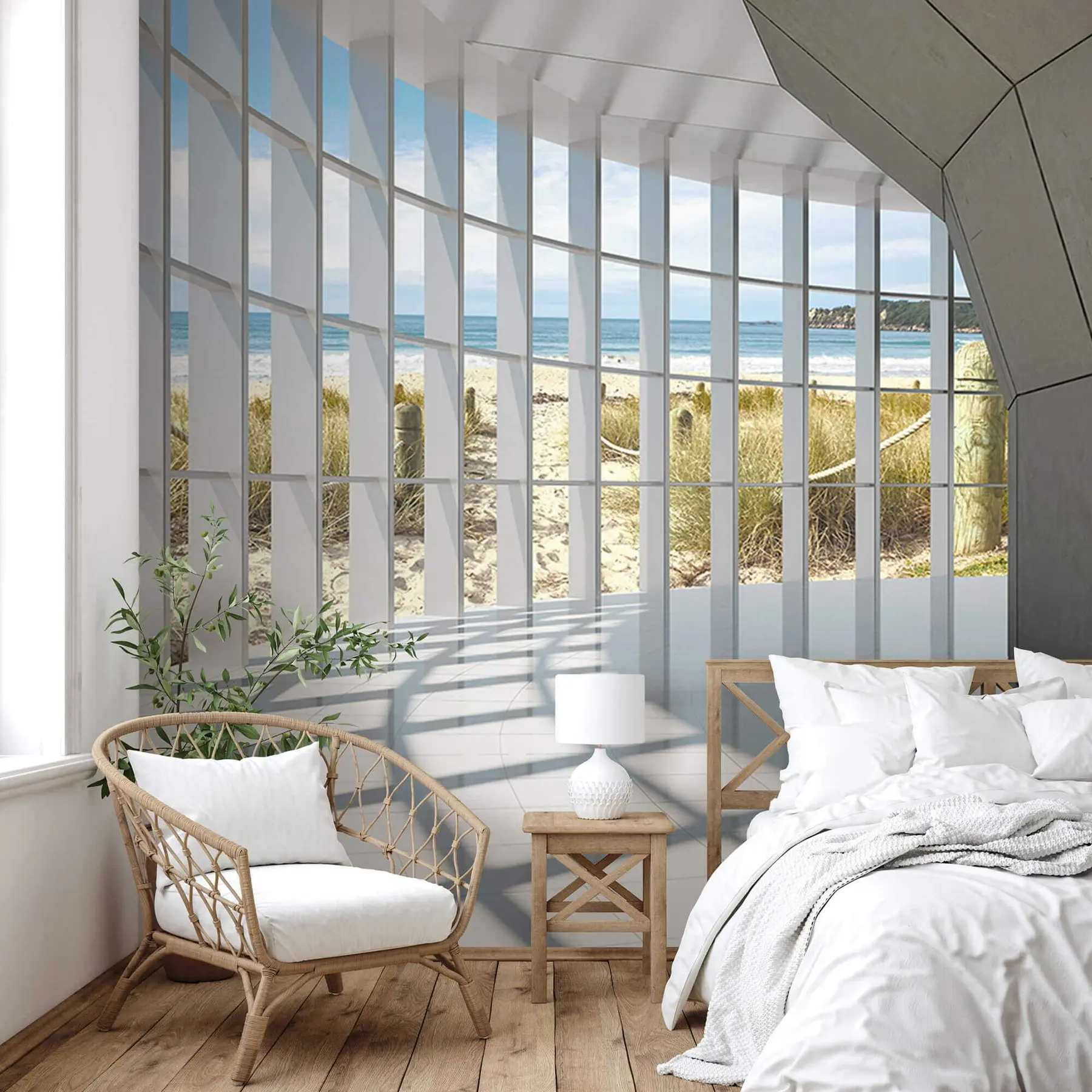 Carta da parati Finestre Corridoio 3D con vista mare