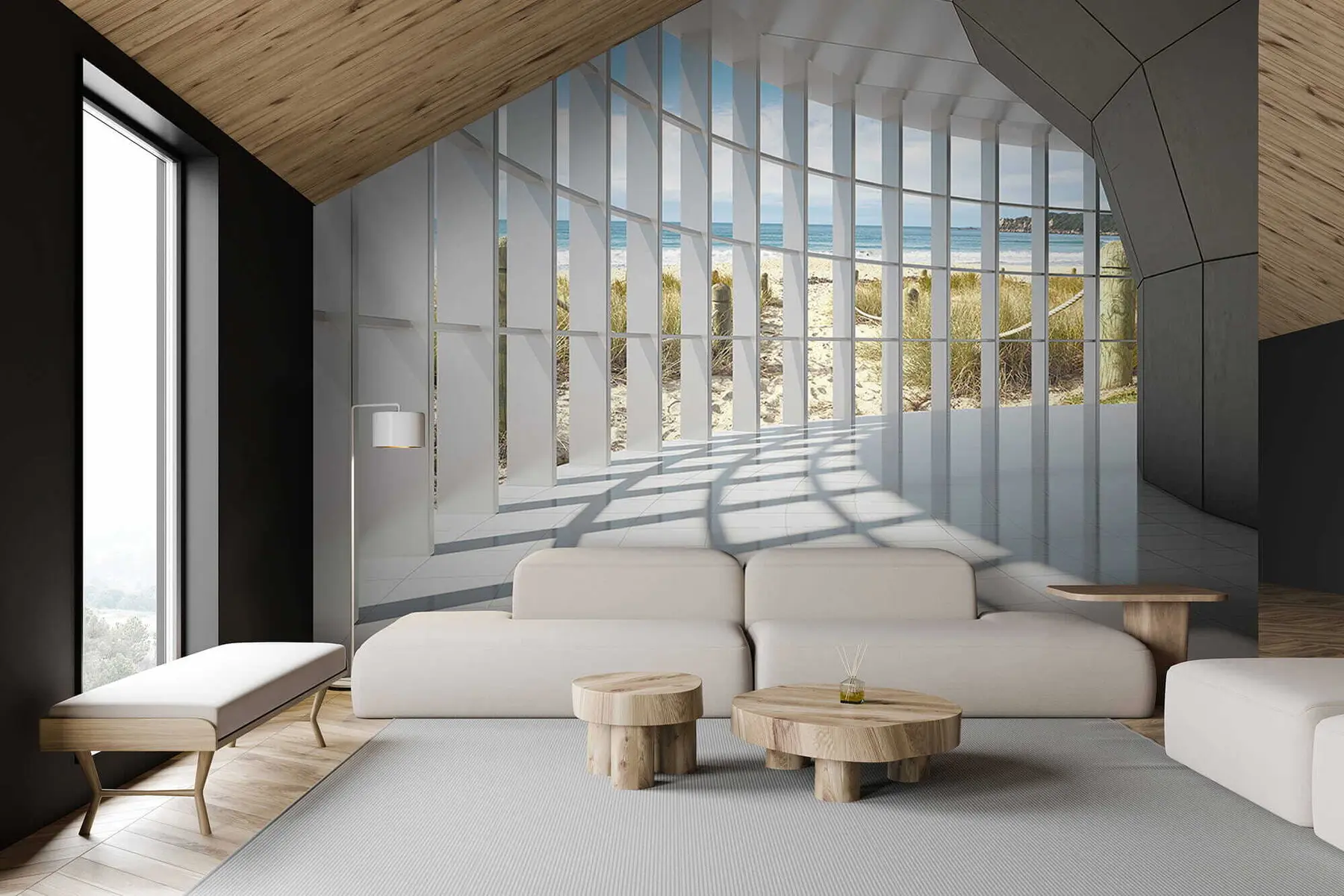 Carta da parati Finestre Corridoio 3D con vista mare