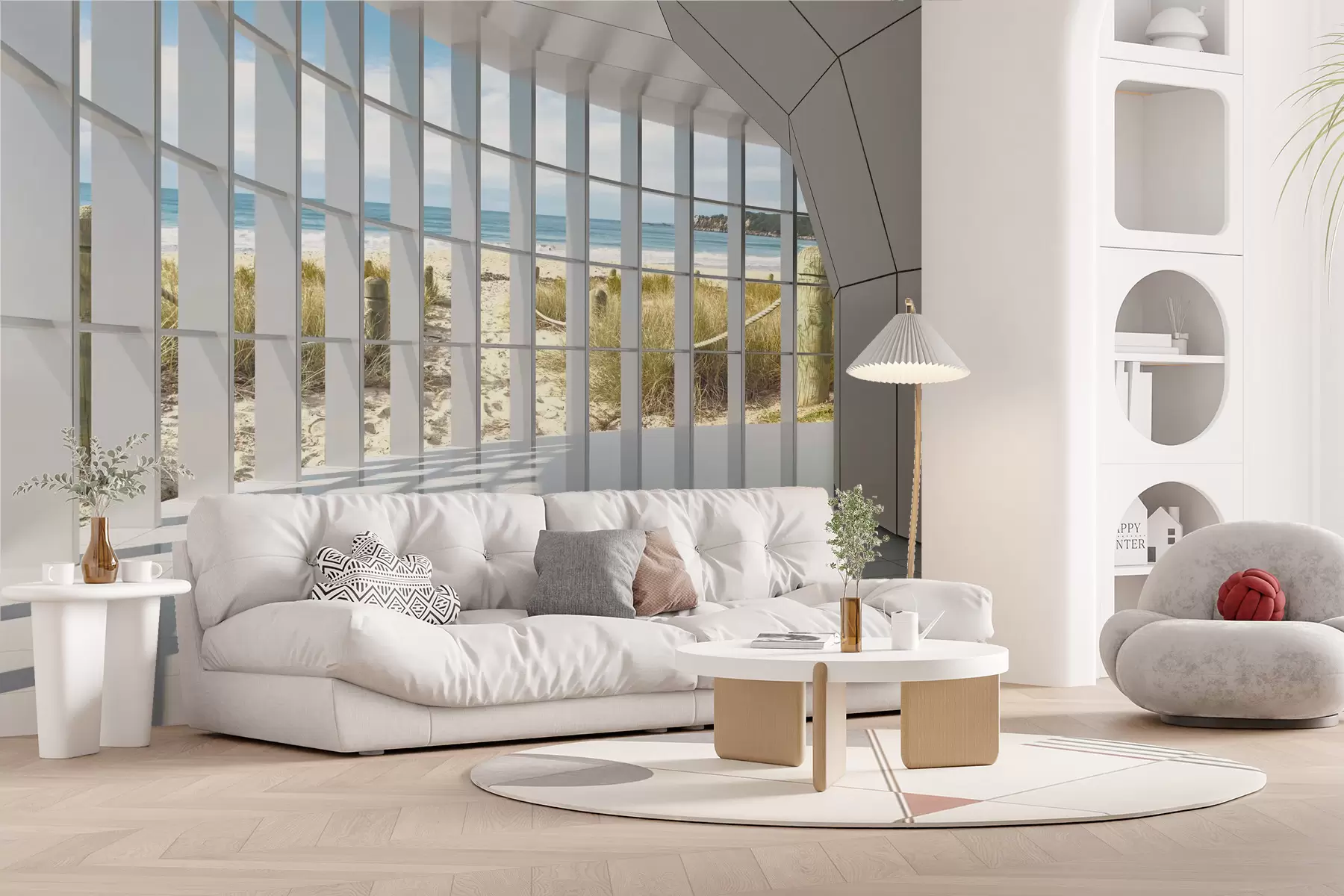 Carta da parati Finestre Corridoio 3D con vista mare