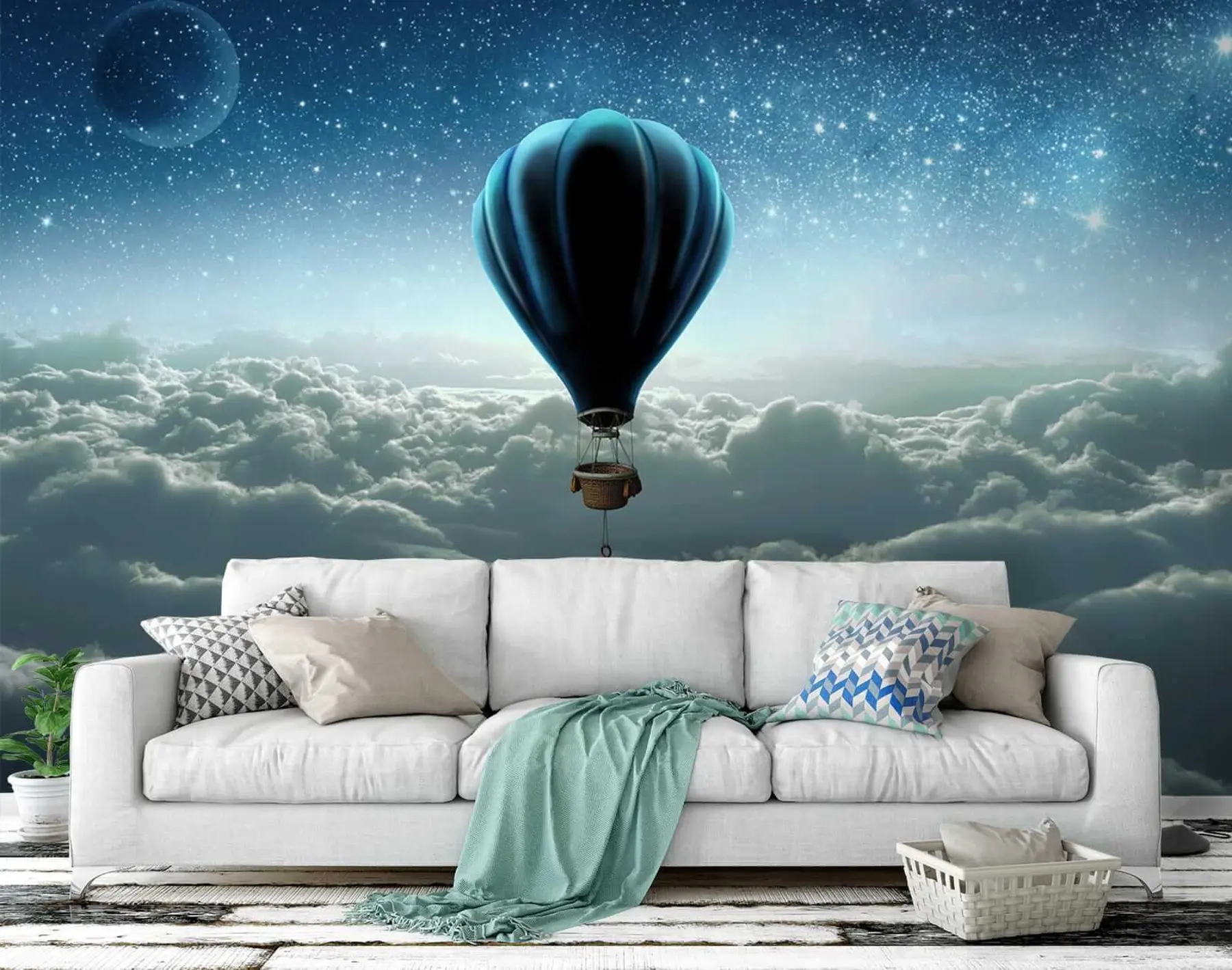 Carta da parati Cielo Mongolfiera sullo sfondo del cielo notturno n. u70538