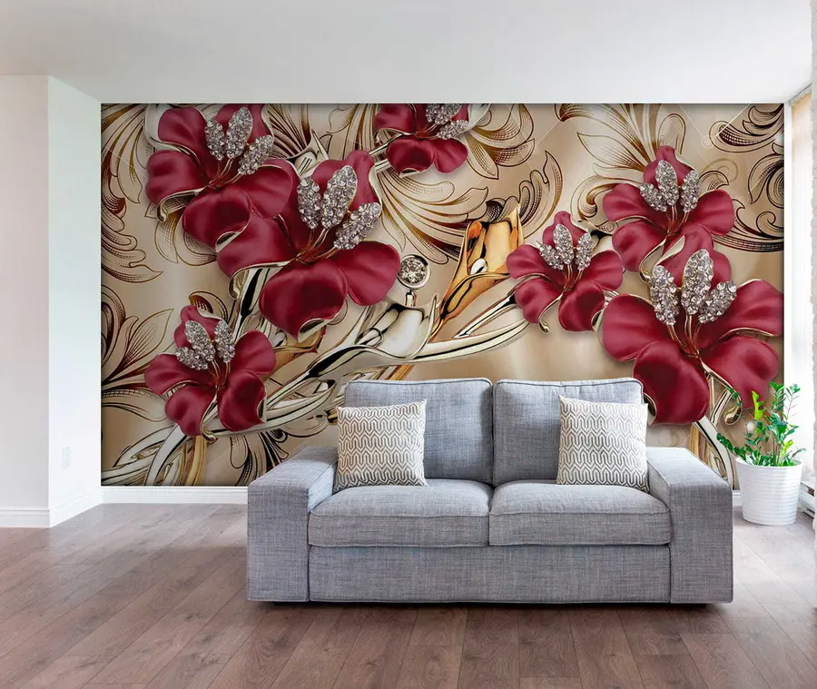 Carta da parati 3D Fiori Gigli rossi con effetto 3D n. u70604