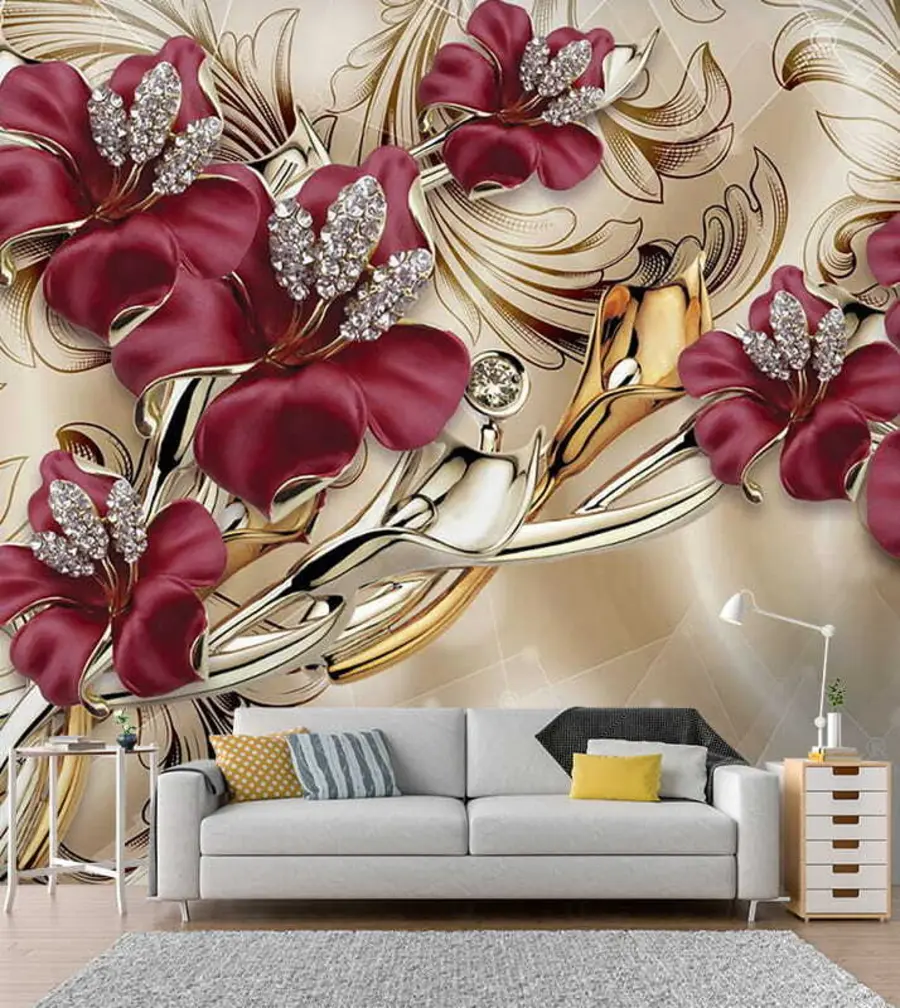 Carta da parati 3D Fiori Gigli rossi con effetto 3D n. u70604