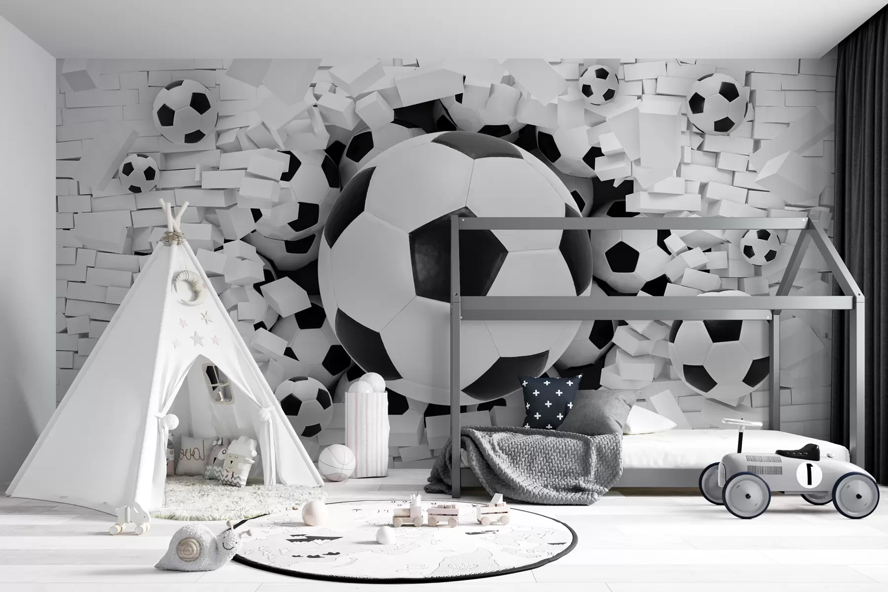 carta da parati Il pallone da calcio sfonda il muro nr. u70633