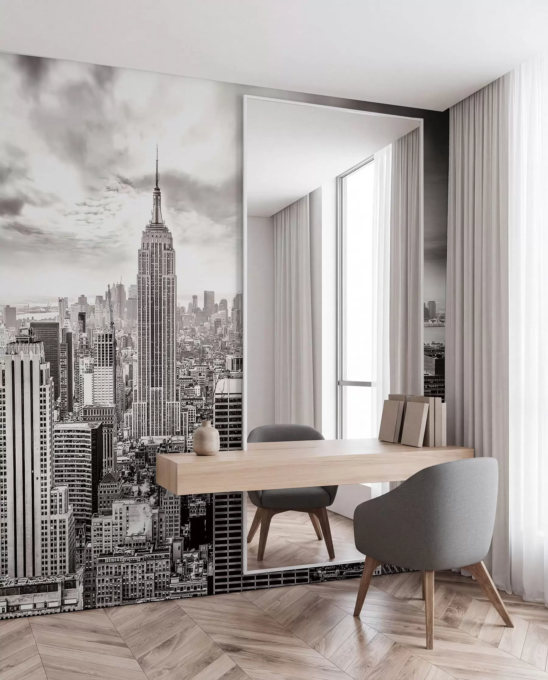 Carta da parati con la vista di città Manhattan in monocromia 