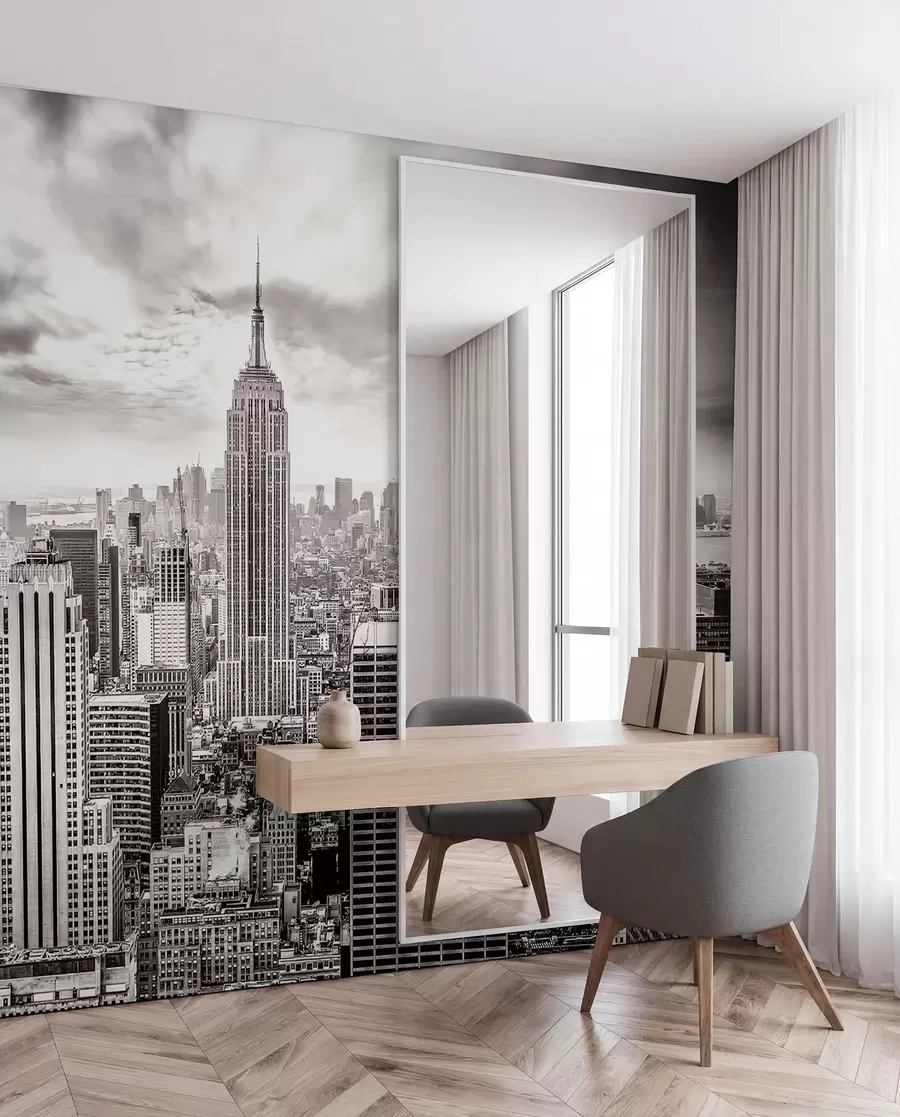 Carta da parati con la vista di città Manhattan in monocromia 
