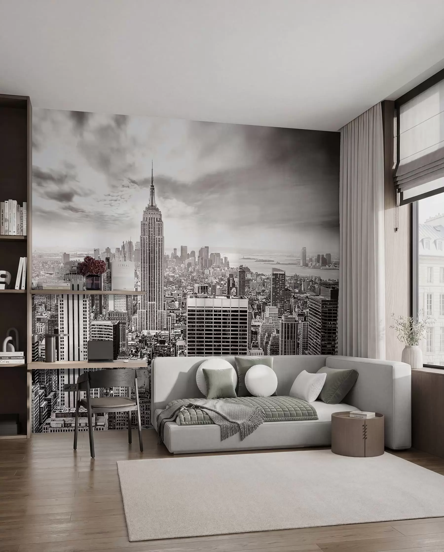 Carta da parati con la vista di città Manhattan in monocromia 