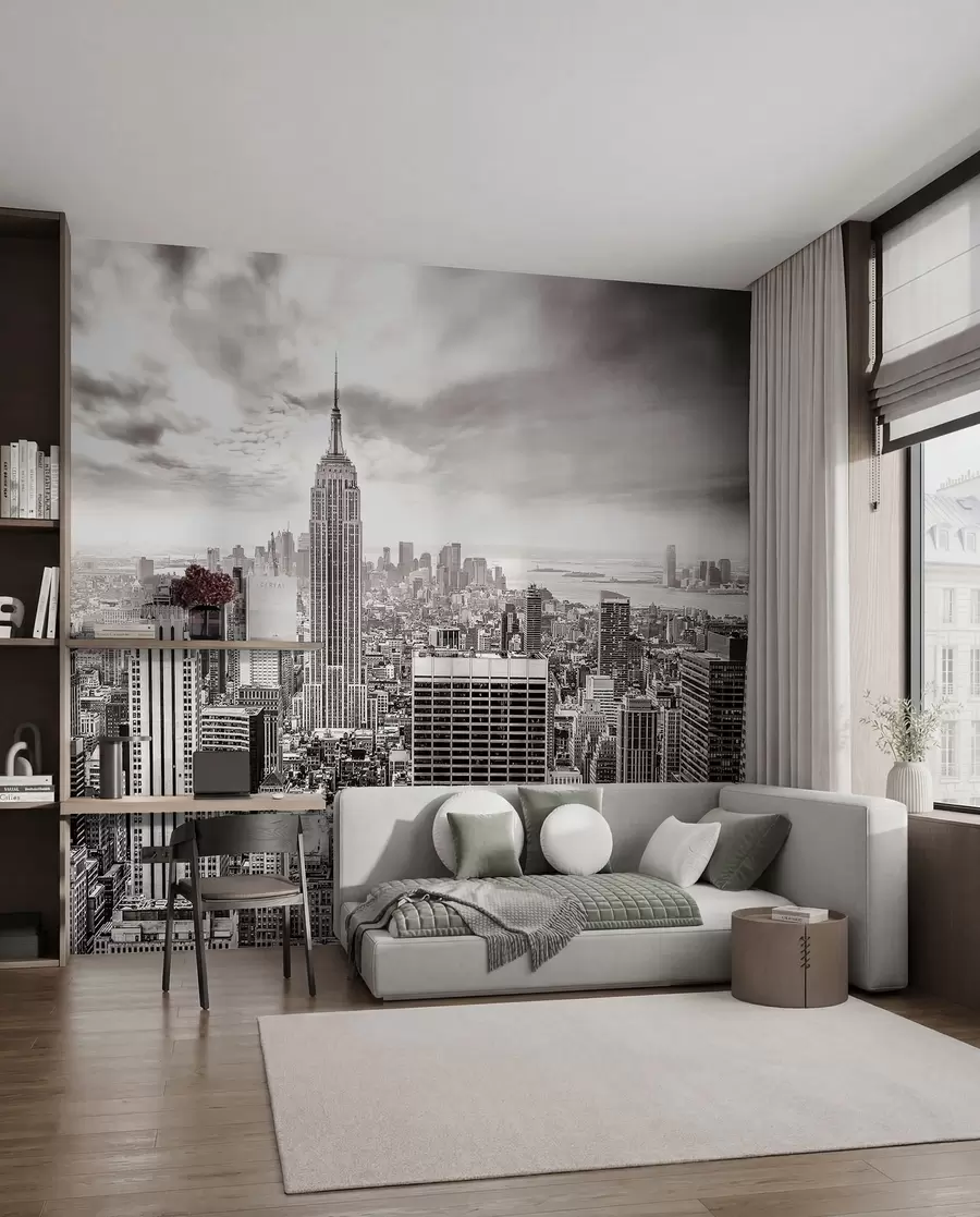 Carta da parati con la vista di città Manhattan in monocromia 
