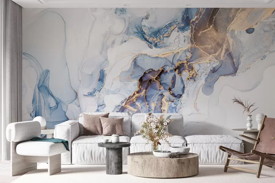 carta da parati Marmo bianco blu, fluido nr. u70767