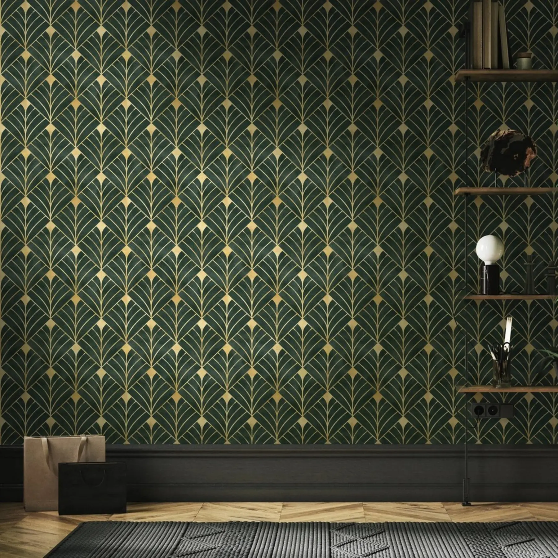 carta da parati Motivo geometrico su sfondo smeraldo nr. u71347
