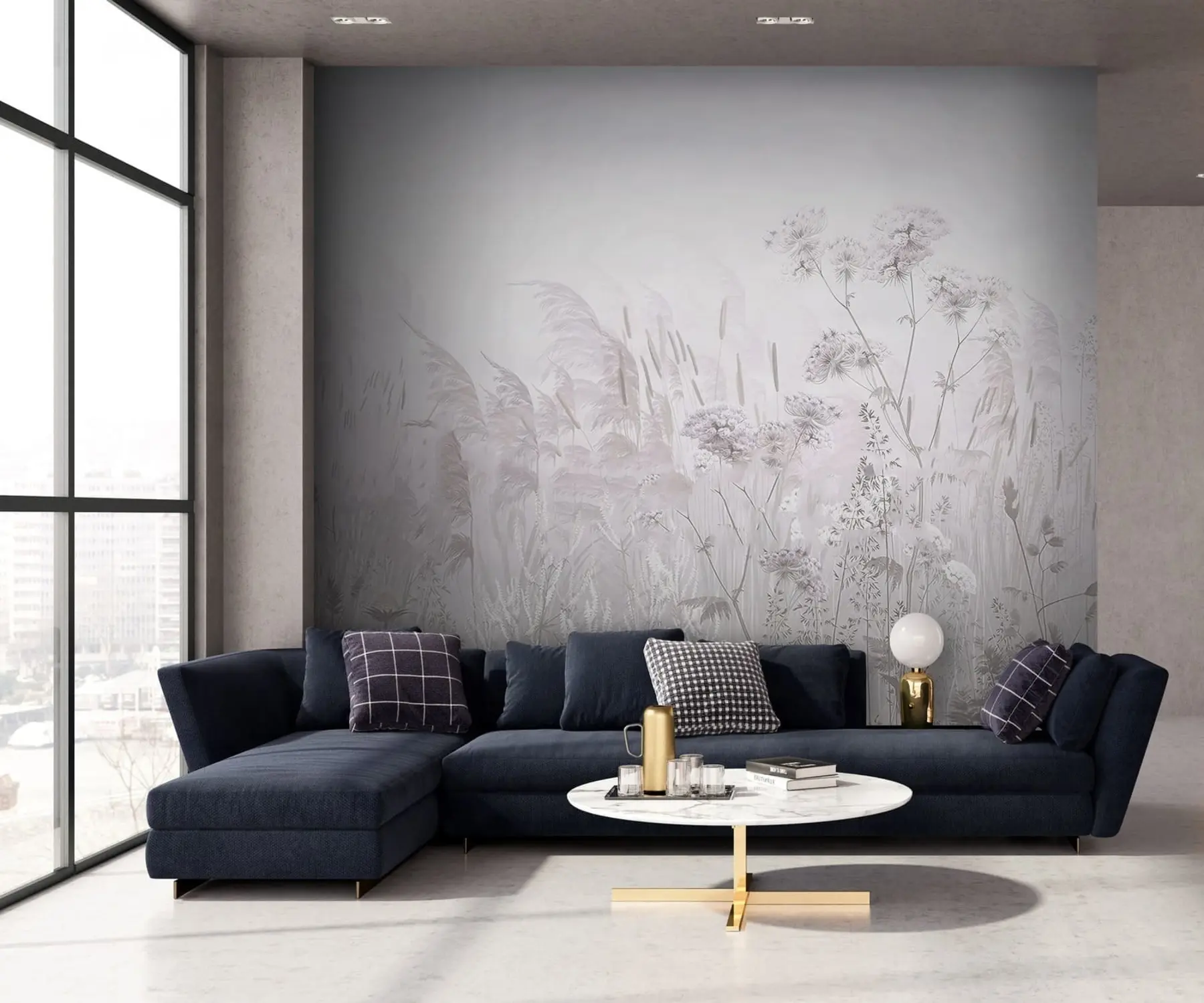 Carta da parati nature Fiori di campo grigio-beige 