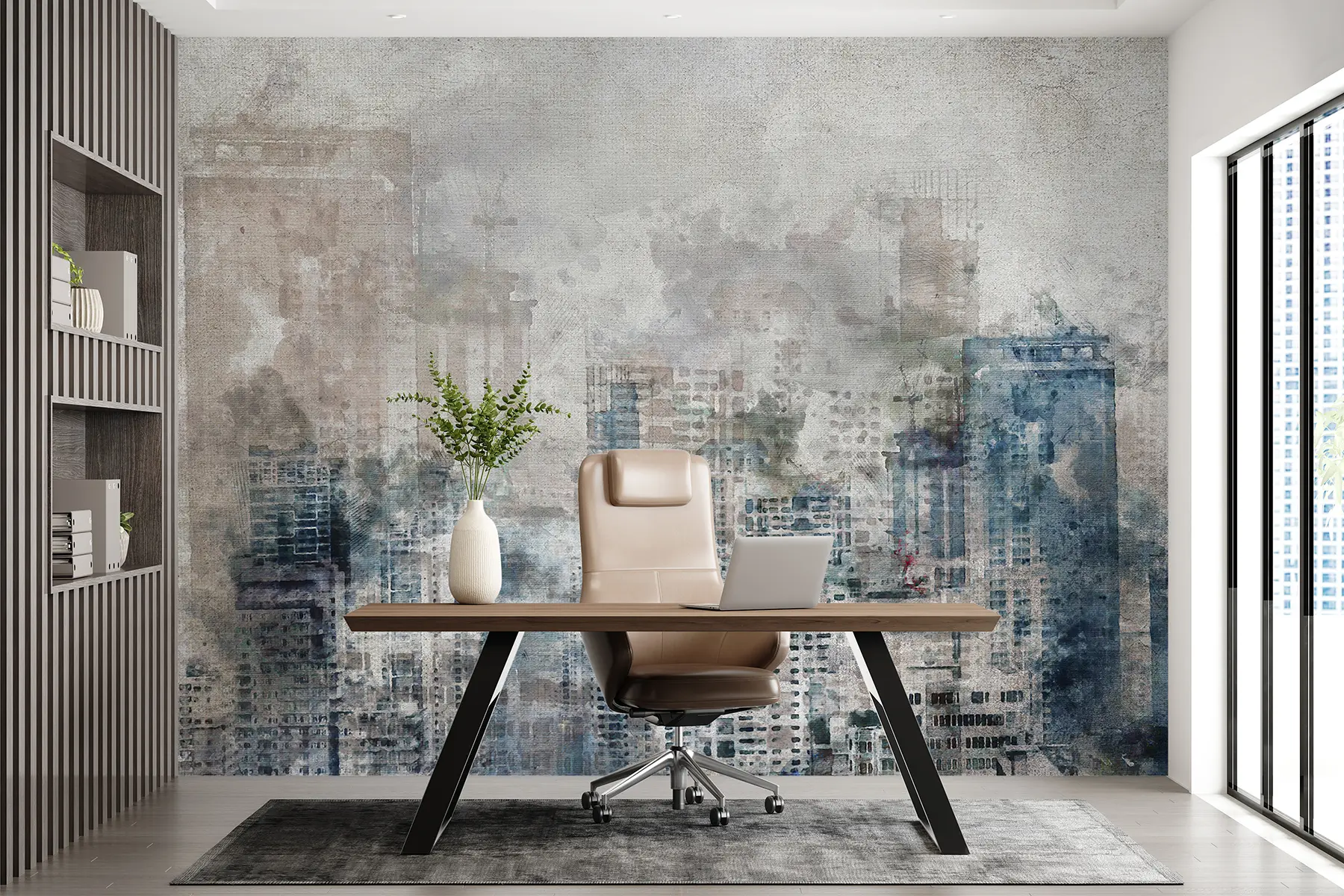 Carta da parati con la vista di città Città dell'acquerello, tela 