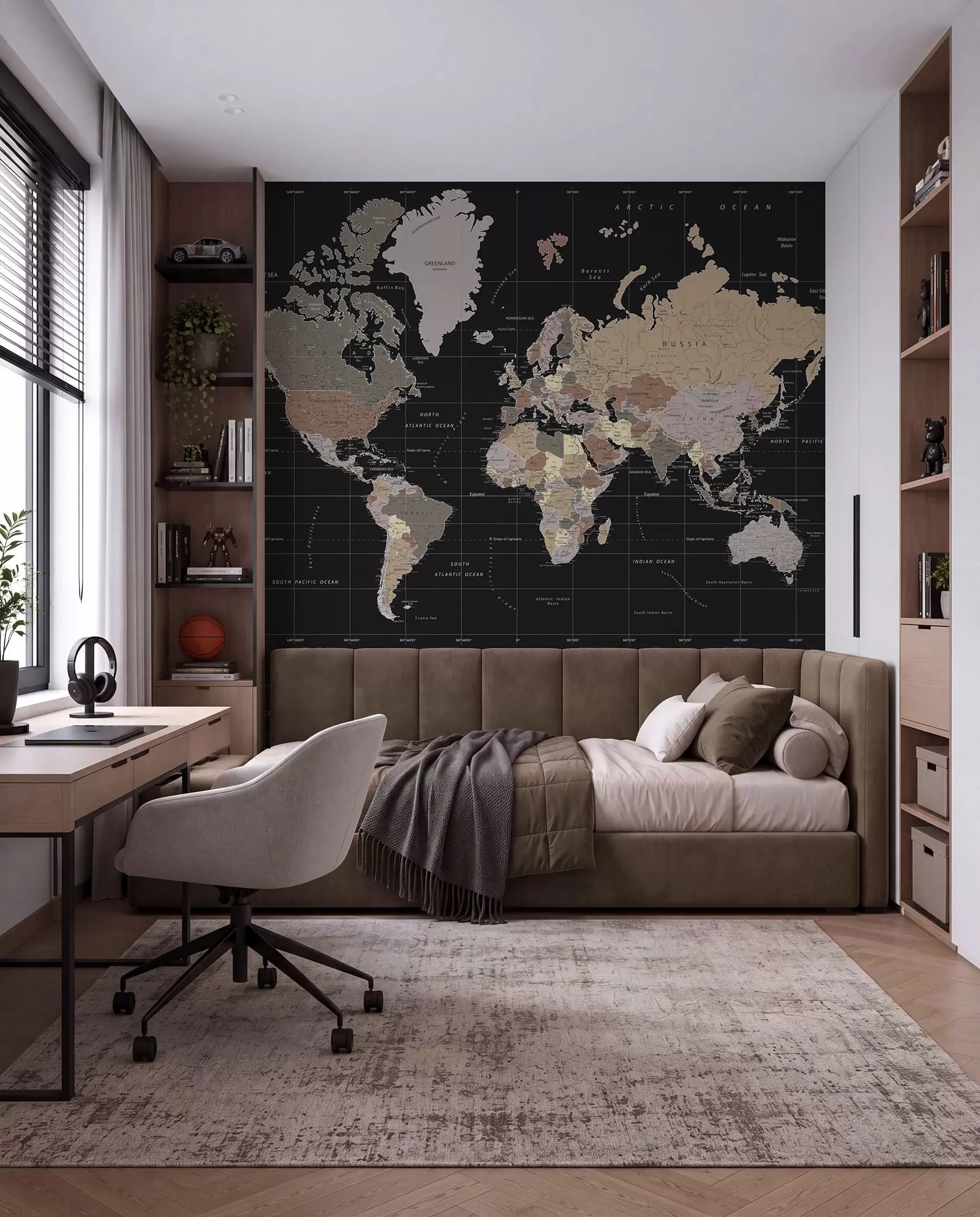 carta da parati Mappa del mondo su nero nr. u99477