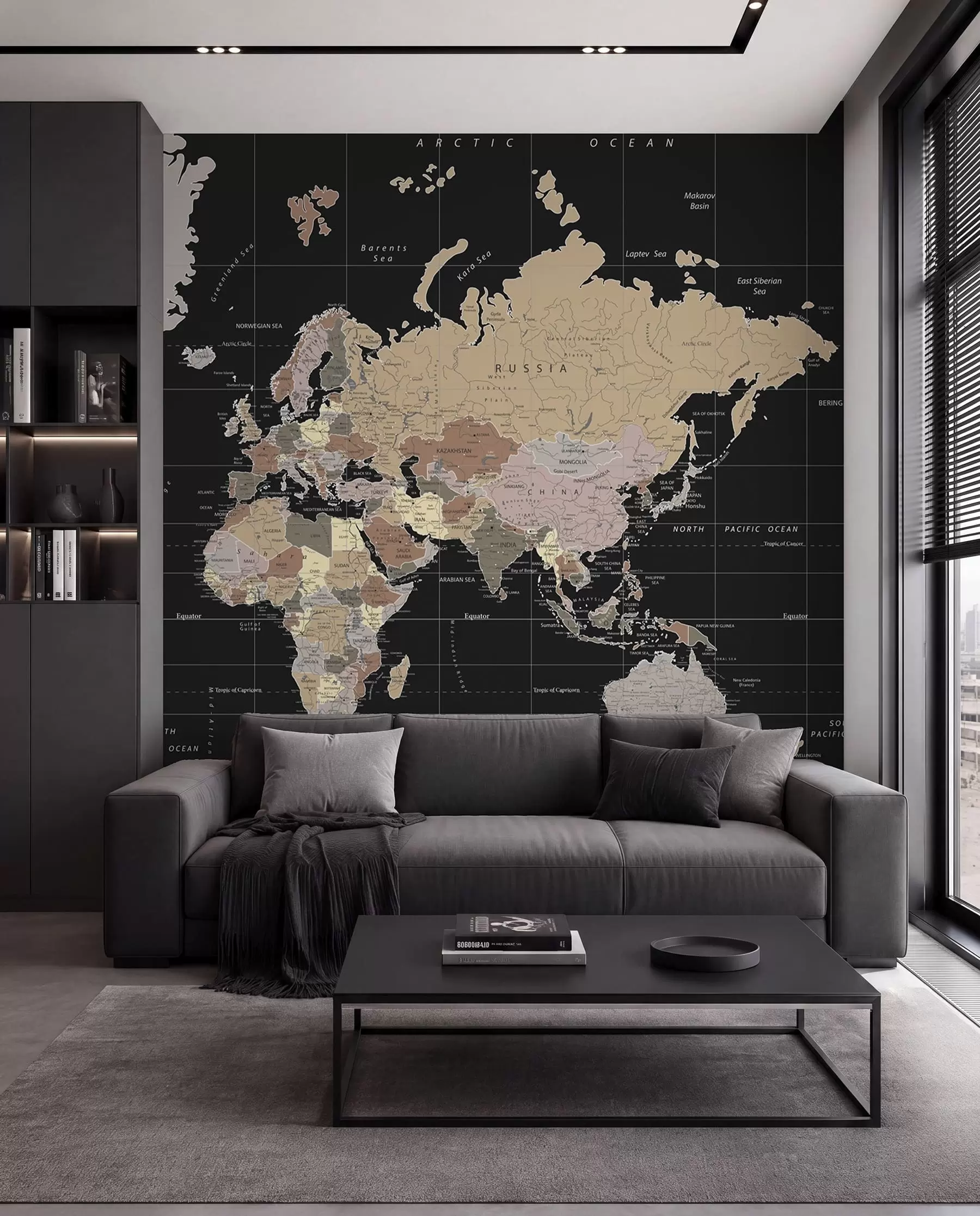 carta da parati Mappa del mondo su nero nr. u99477