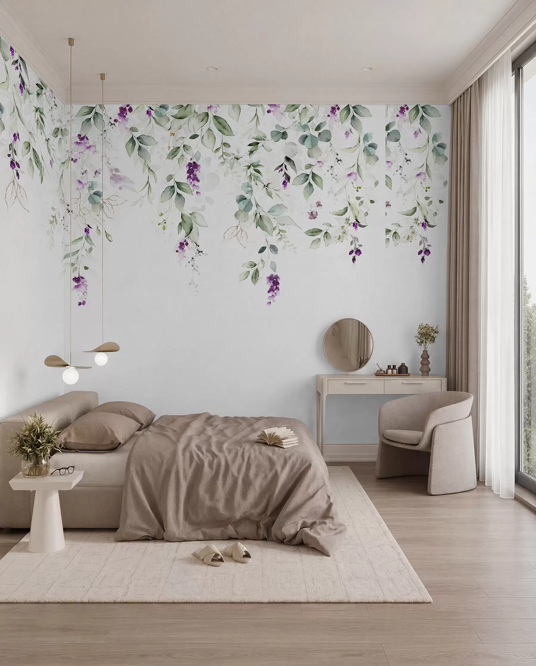 carta da parati composizione ad acquerello con fiori di lavanda nr. u99687