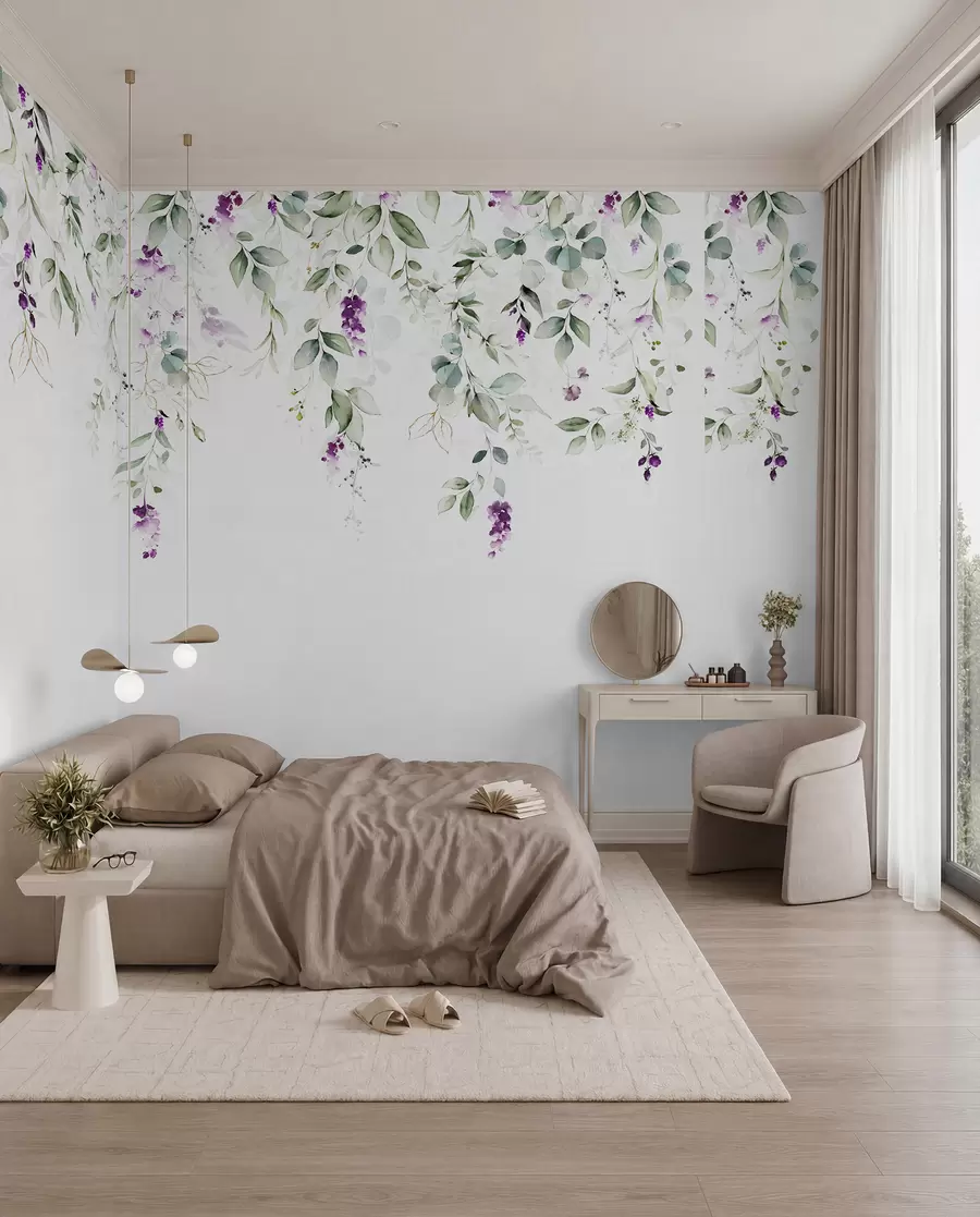 carta da parati composizione ad acquerello con fiori di lavanda nr. u99687