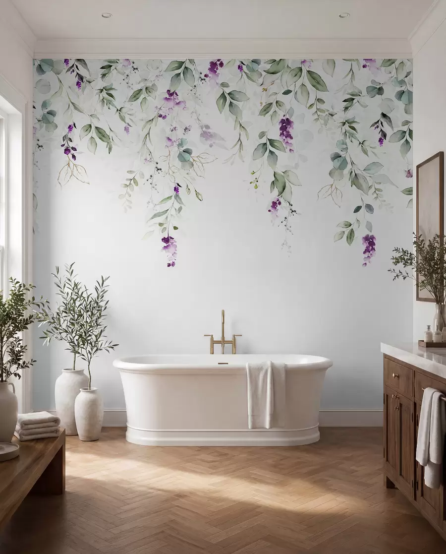 carta da parati composizione ad acquerello con fiori di lavanda nr. u99687