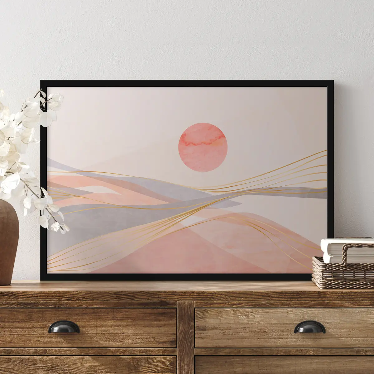 Poster Tramonto sereno su dolci onde f37548