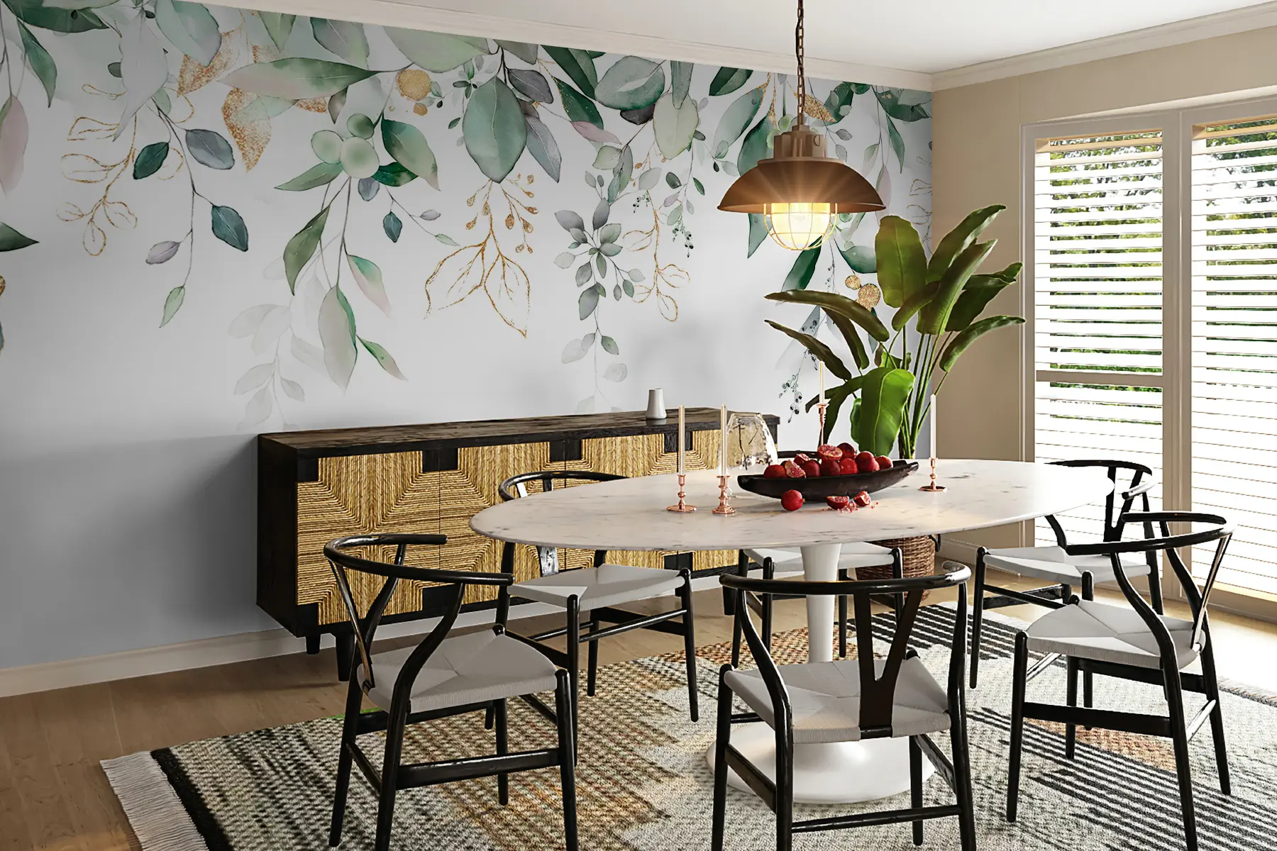 carta da parati Foglia di eucalipto appesa su sfondo bianco nr. u95506d2