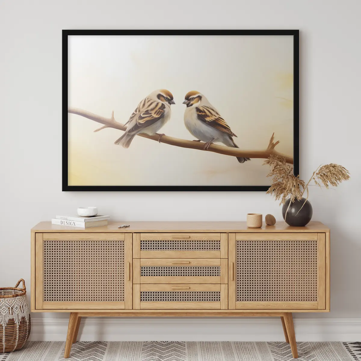 Poster Due passeri insieme su un ramo f37393