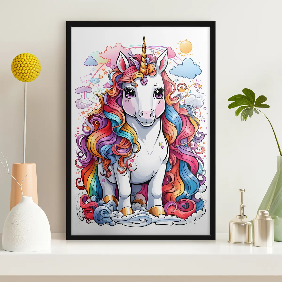 Poster Unicorno colorato tra nuvole da sogno f37766