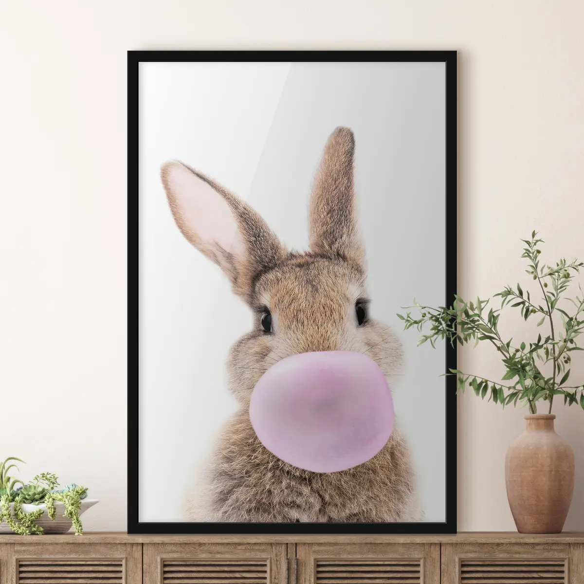Poster Coniglietto che soffia una bolla di gomma da masticare f37773